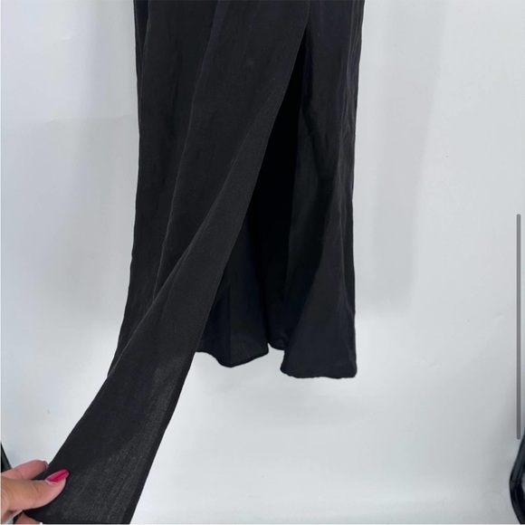 Zara Women's Black Linen Blend Midi Dress Square Neckline Flared Hem Size Medium - Picture 10 of 13